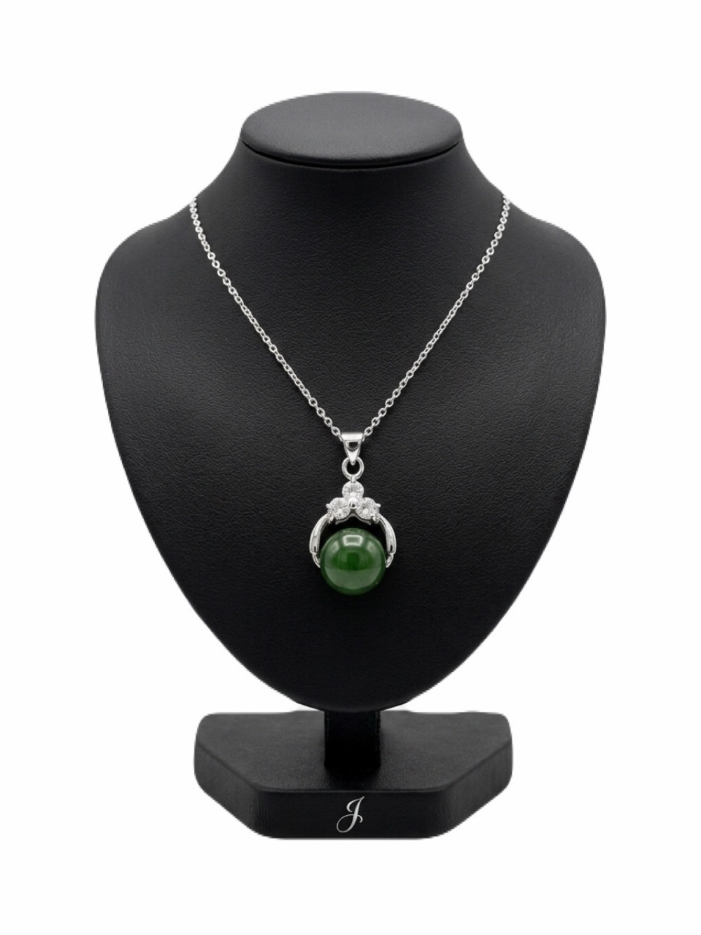 New Rare Jadeite Stone Green 925 Sterling Silver White Sapphire Artisan Necklace